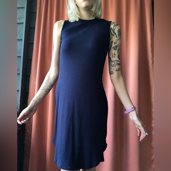 navy blue midi high necked dress - Picture 3 of 4